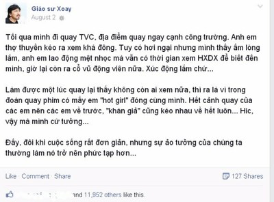 Chia sẻ về kỷ niệm với đoàn phim của Tiến Dũng trên trang cá nhân thu hút hàng chục nghìn lượt like.