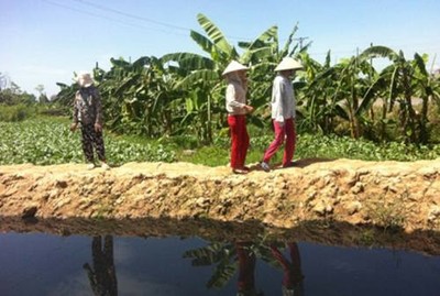 Bờ đê được người dân đắp để ngăn doanh nghiệp xả khí thải (Ảnh: VietNamNet)