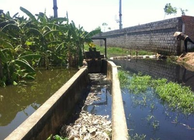 Những kênh, ao nước lênh láng màu đen kịt (Ảnh: VietNamNet)